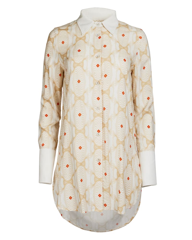 Front of a size 1X Long Printed Blouse in Cream by Hilary MacMillan. | dia_product_style_image_id:288120